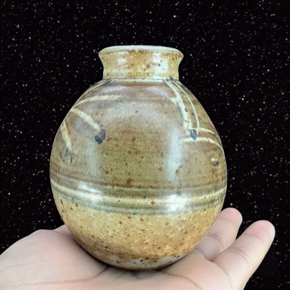 Hand Made Stoneware Pottery Ceramic Vase Hand Crafted Brown Flower Design VTG - Picture 13 of 13